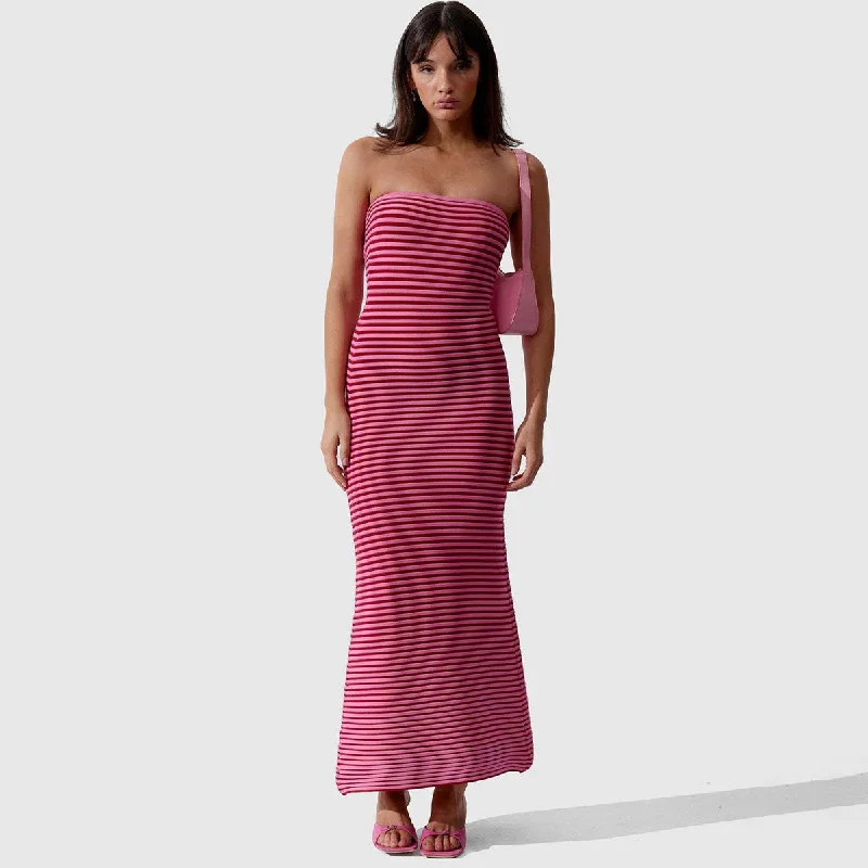 Color - Blocked Women Sweater for a Bold Fashion StatementVintage 70s Strapless Contrast Stripe Summer Vacation Knit Maxi Dress