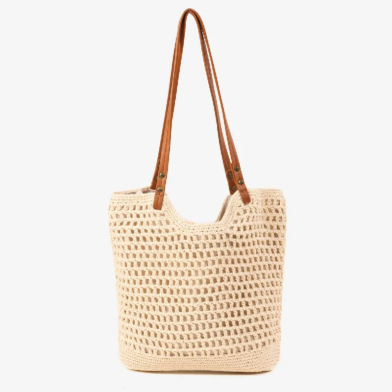 V - Neck Women Sweater to Elongate the NecklineVintage Fishnet Openwork Woven Beach Vacation Crochet Knit Tote Bag