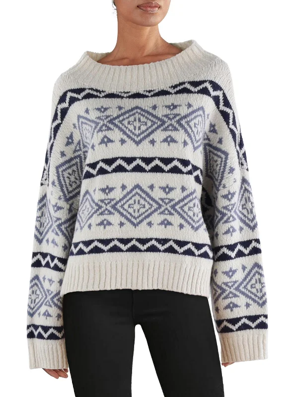 Hand - Knitted Women Sweater with Artisanal CharmWomens Wool Fair Isle Mock Turtleneck Sweater