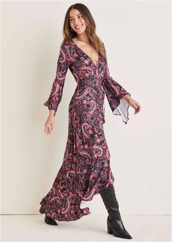 Hand - Knitted Women Sweater with Artisanal CharmPaisley Wrap Maxi Dress - Multi-Paisley