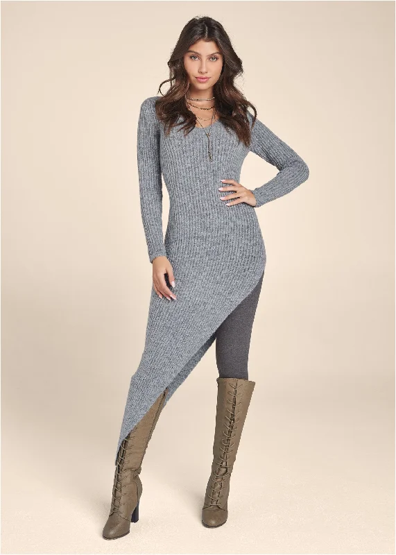 Plus - Size Women Sweater with a Flattering FitAsymmetrical Maxi Sweater - Heather Grey