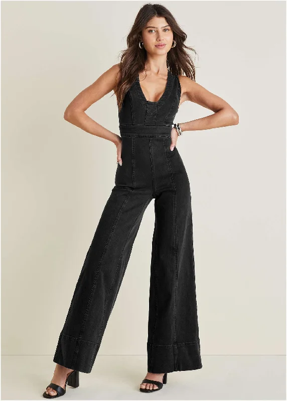 Hooded Women Sweater for Added Comfort and StyleStretch Denim Jumpsuit - Black Wash