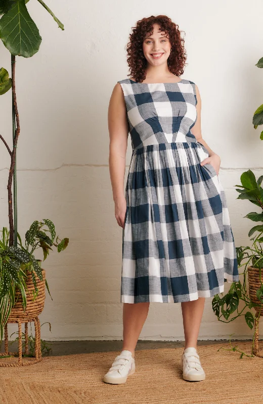 Halter Neck Women Dress to Show Off the Shoulders and NecklineAbigail Indigo Plaid Dress Long