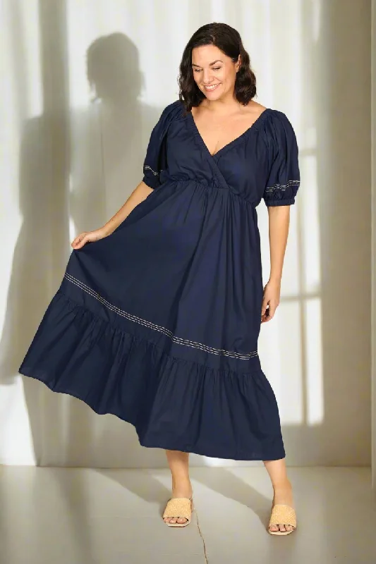 Ruffled Women Dress with Multiple Layers for a Playful and Girly StyleAlison Poplin Midi Dress in Capri Cove