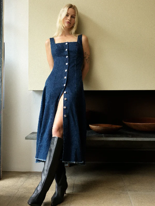 Long - Sleeve Women Dress in Velvet for a Luxurious Winter LookArywode Denim Dress