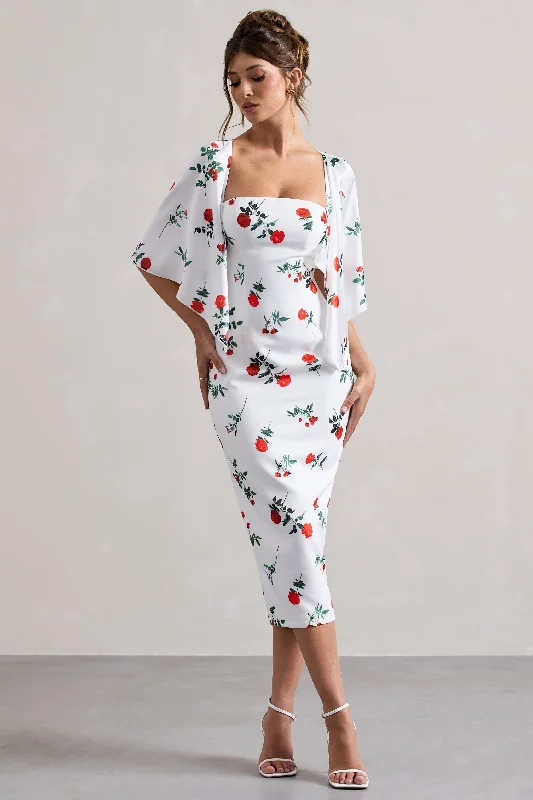 Halter Neck Women Dress to Show Off the Shoulders and NecklineBonita | Rose Print Cape-Sleeve Midi Dress