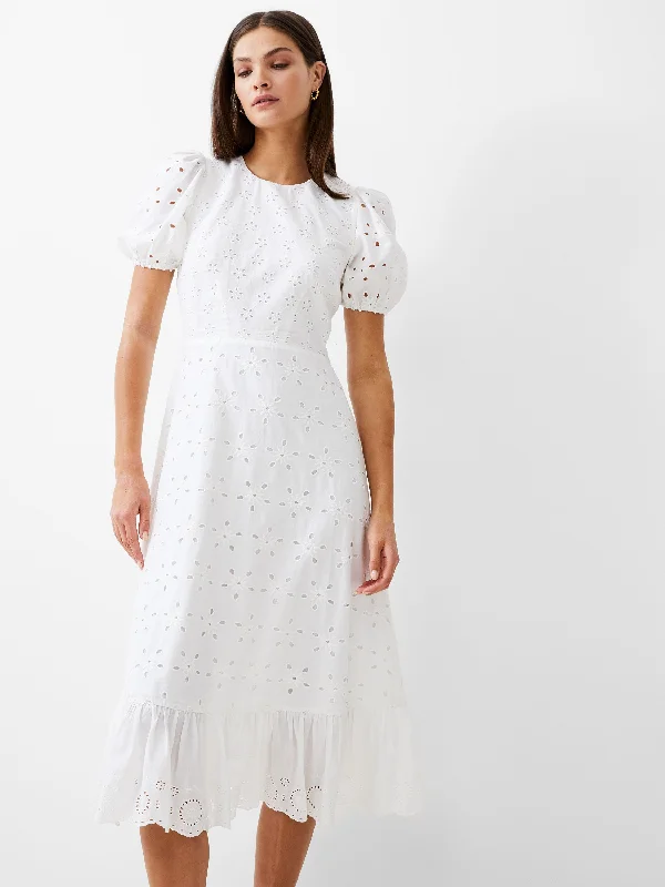 Ruffled Women Dress with Multiple Layers for a Playful and Girly StyleBroderie Tiered Midi Dress