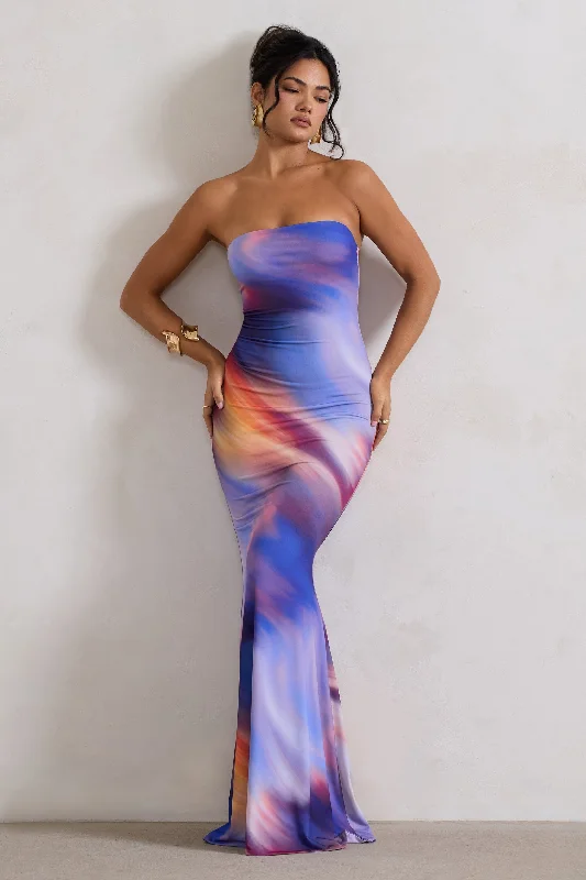 Ball Gown Women Dress with a Full Skirt for a Princess - like LookCeremony | Abstract Print Bandeau Fishtail Maxi Dress