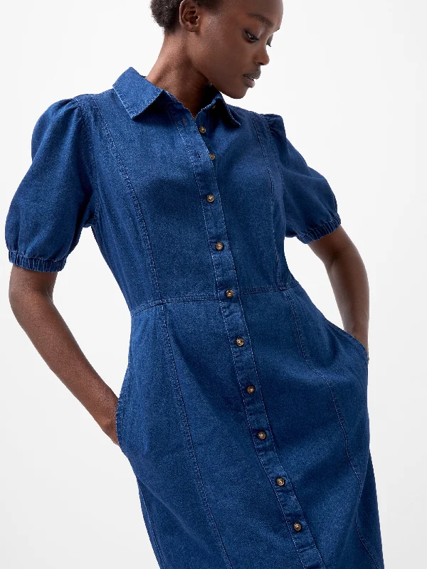 Sleeveless Women Dress in Bright Colors for Summer PartiesChambray Button Through Denim Shirt Dress