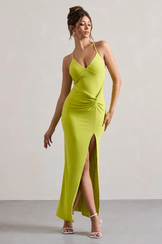 Backless Women Dress for a Sexy and Alluring Look at Evening EventsDomenica | Lime Green Halter-Neck Wrap Maxi Dress