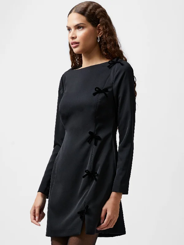 Ruffled Women Dress with Multiple Layers for a Playful and Girly StyleFenix Satin Bow Long Sleeve Mini Dress