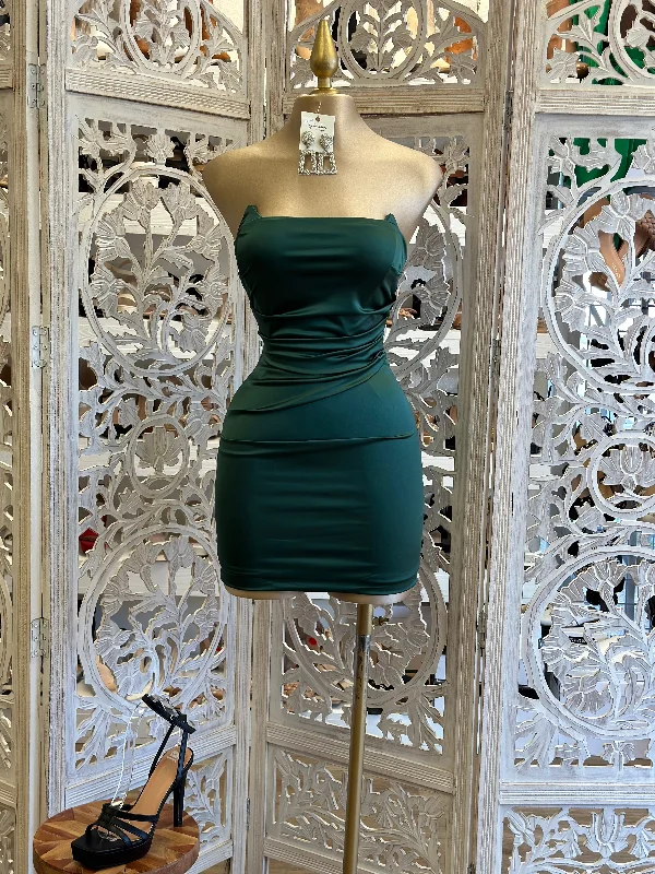 Lace - Embellished Women Dress for an Elegant and Sophisticated AppearanceForest Green Satin Mini Dress