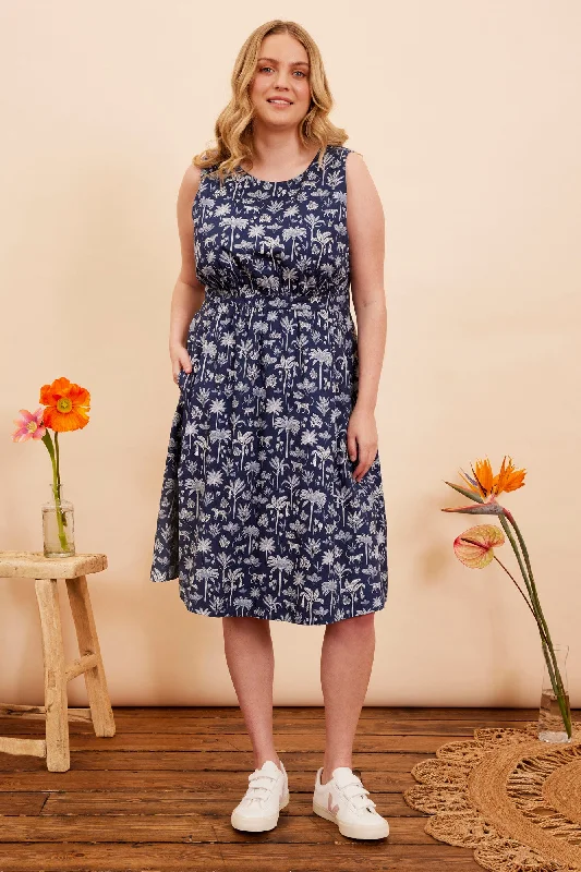 Pleated Women Dress with a Timeless and Elegant TextureLucy Navy Kerala Jungle Palm Dress