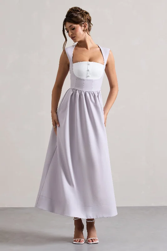 Strapless Women Dress with a Built - in Bra for Comfort and SupportMaybelle | Mauve Square-Neck Corset Skater Maxi Dress