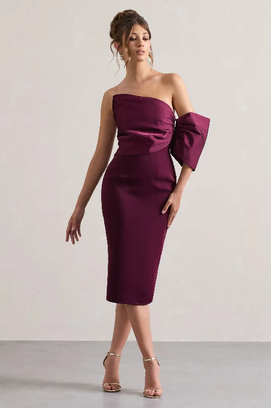 Lace - Embellished Women Dress for an Elegant and Sophisticated AppearancePerception | Plum Asymmetric One-Sleeve Midi Dress