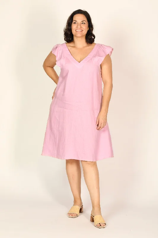 Ruffled Women Dress with Multiple Layers for a Playful and Girly StyleRivka Frill Sleeve Linen Short Dress in Peony