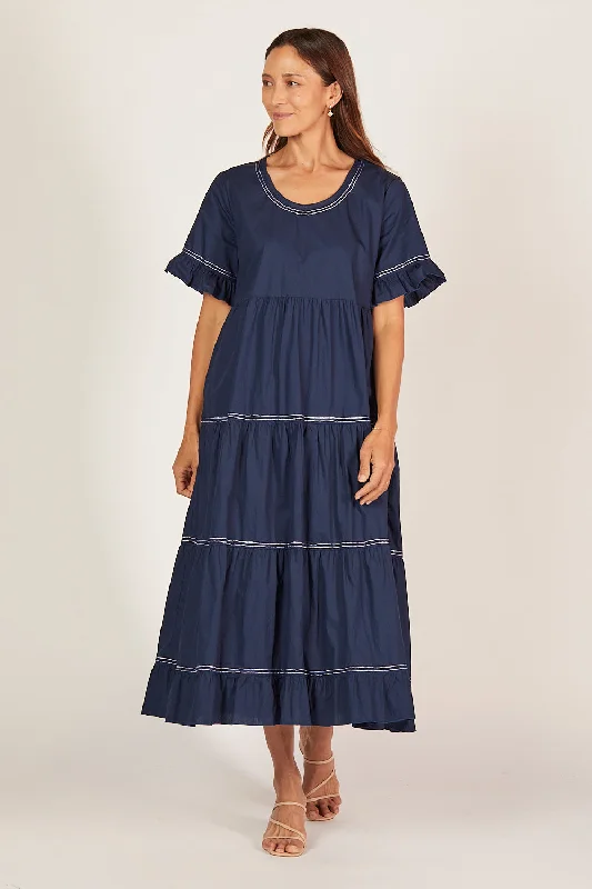 Long - Sleeve Women Dress in Velvet for a Luxurious Winter LookSabre Poplin Frill Dress in Capri Cove