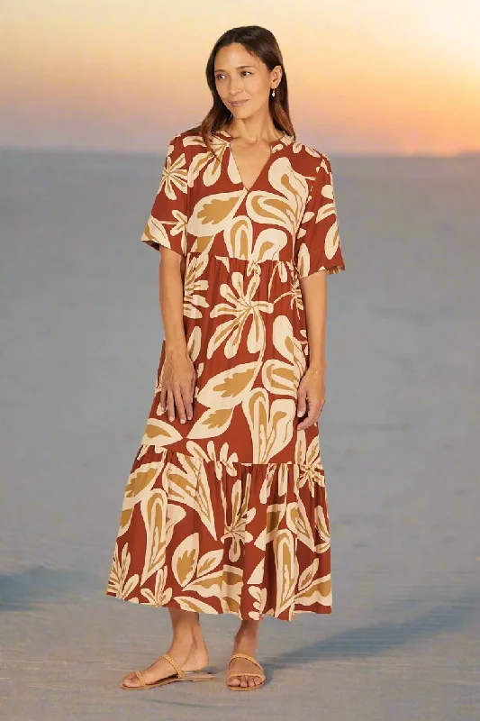 Ruffled Women Dress with Multiple Layers for a Playful and Girly StyleSabre V-Neck Dress in Malibu Sunset