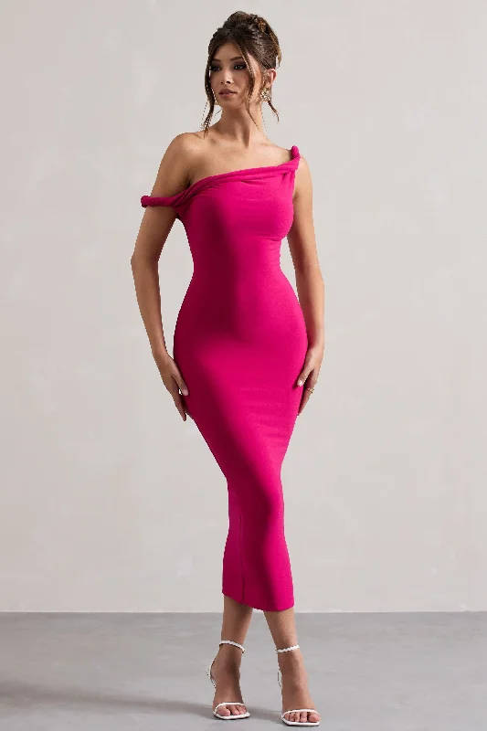 Long - Sleeve Women Dress in Velvet for a Luxurious Winter LookSalome | Dark Pink Twisted Asymmetric Midi Dress