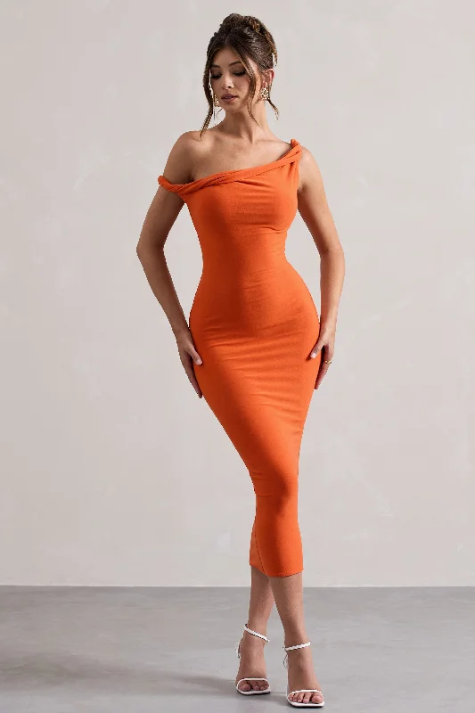 Sheath Women Dress with a Tailored Fit for a Professional LookSalome | Orange Twisted Asymmetric Midi Dress