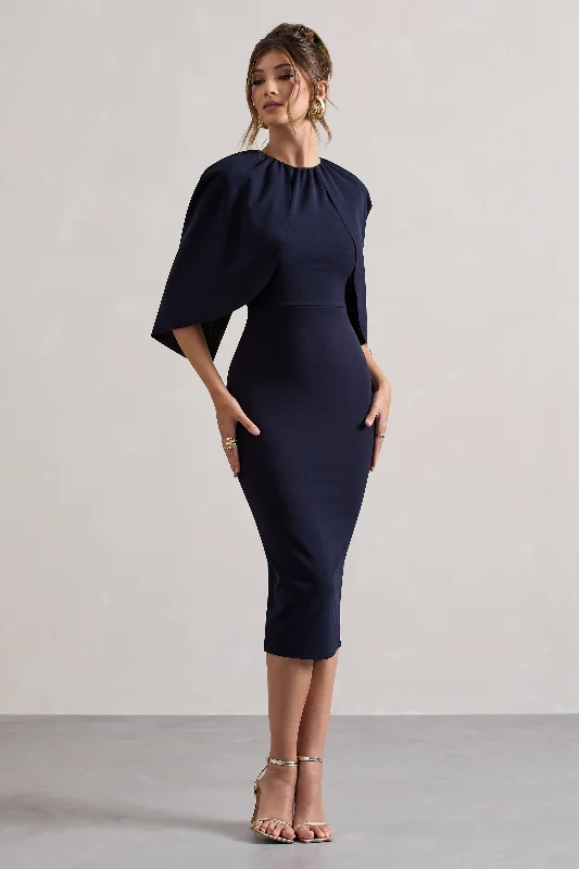 Shift Women Dress with a Simple and Classic Design for Everyday WearSweeney | Navy Draped Short-Sleeve Midi Dress