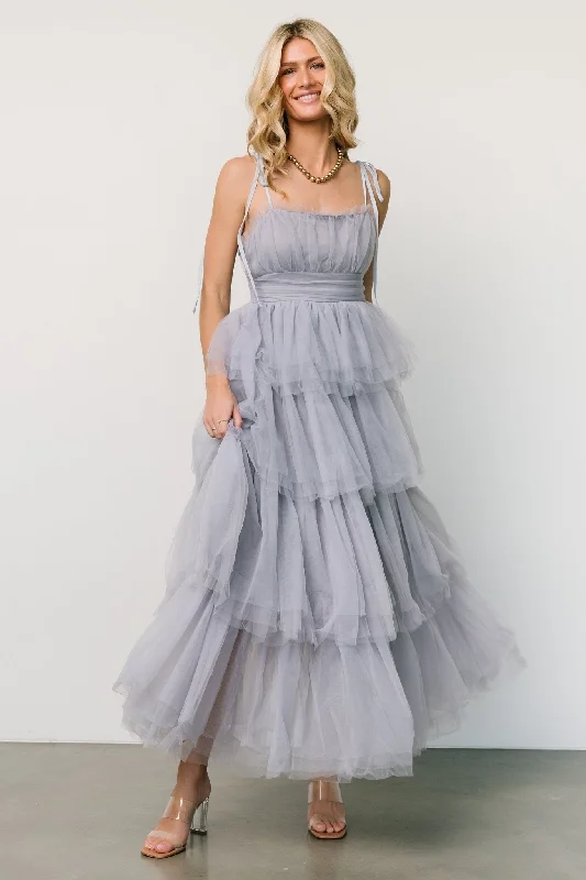 Plus Size Women Dress with a Flattering A - Line Cut for Comfort and StyleAlora Tulle Tiered Maxi Dress | Dusty Slate