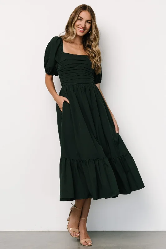 Ruffled Women Dress with Multiple Layers for a Playful and Girly StyleAndrea Pleated Midi Dress | Forest Green