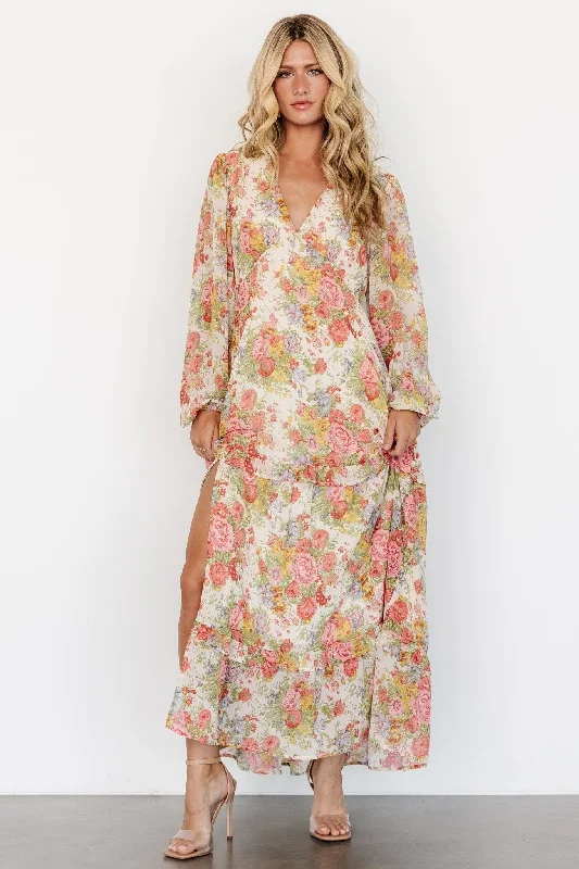 Empire Waist Women Dress to Accentuate the Bust and Conceal the WaistBowman Deep V Maxi Dress | Cream Multi Floral