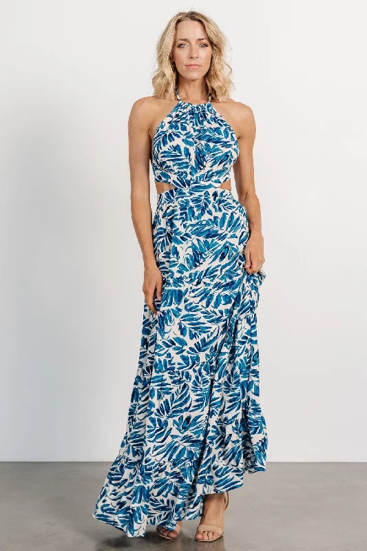 Maxi Women Dress with Floral Print for a Bohemian VibeBrett Halter Maxi Dress | Cobalt Print