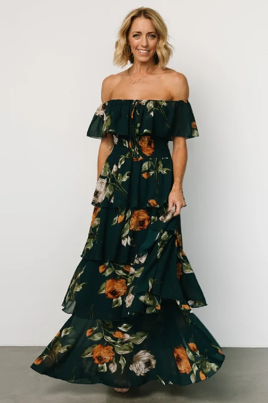 Mini Women Dress with a Short Hem for a Young and Trendy StyleCarina Off Shoulder Maxi Dress | Deep Topaz Floral