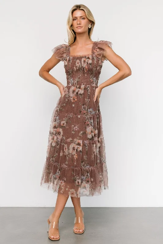 Lace - Embellished Women Dress for an Elegant and Sophisticated AppearanceClementine Tulle Midi Dress | Vintage Taupe Floral