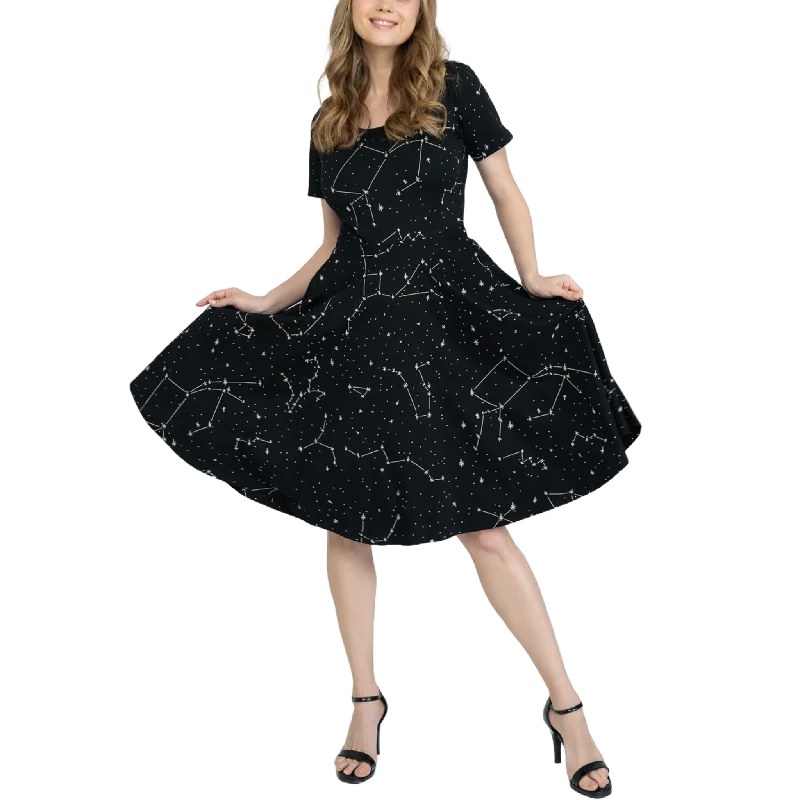 Printed Abstract Women Dress for a Modern and Artistic AppealConstellations Glow-in-the-dark Twirl Dress