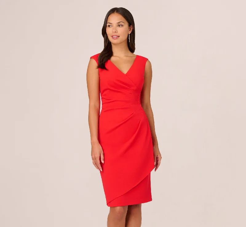 Halter Neck Women Dress to Show Off the Shoulders and NecklineCrepe Sheath Dress With Draped Details In Red Crush