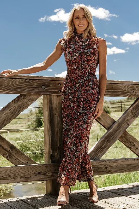 Shift Women Dress with a Simple and Classic Design for Everyday WearKearny Ruffle Maxi Dress | Brown Multi Floral