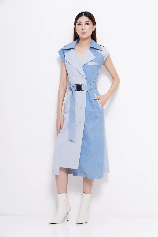 Halter Neck Women Dress to Show Off the Shoulders and NecklineLauren Bi-color Denim Dress