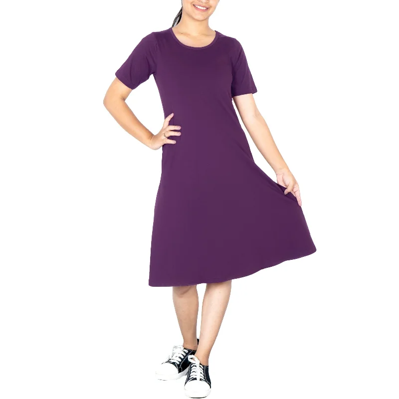 Plus Size Women Dress with a Flattering A - Line Cut for Comfort and StylePlum Swing Dress