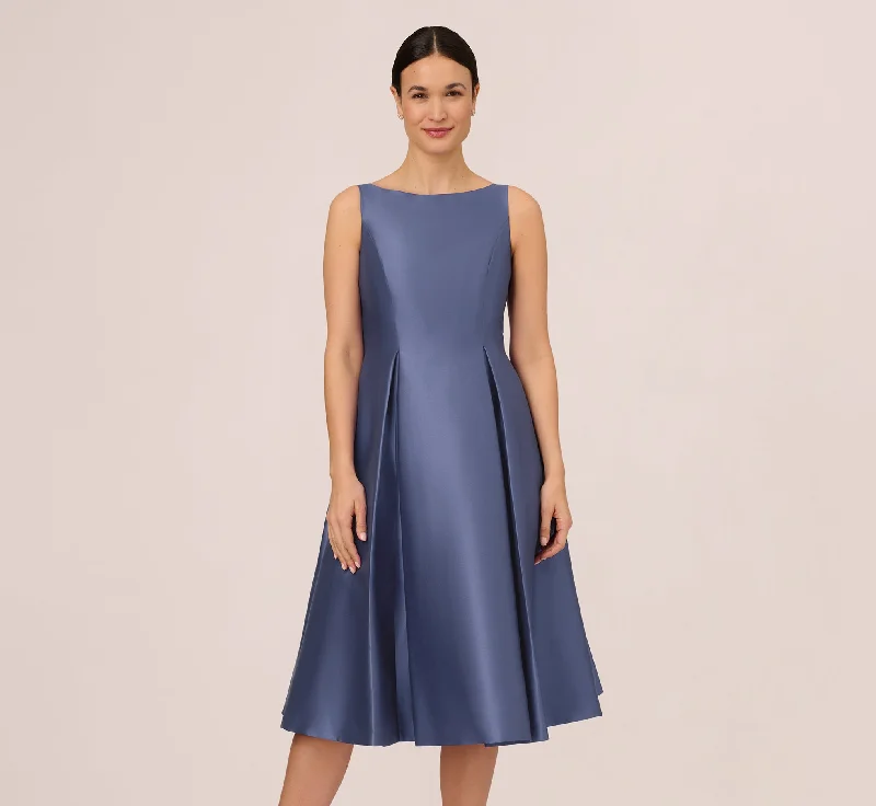 Mermaid - Style Women Dress with a Fitted Silhouette for Special OccasionsSleeveless Mikado Fit And Flare Midi Dress With V-Back In Blue Frost