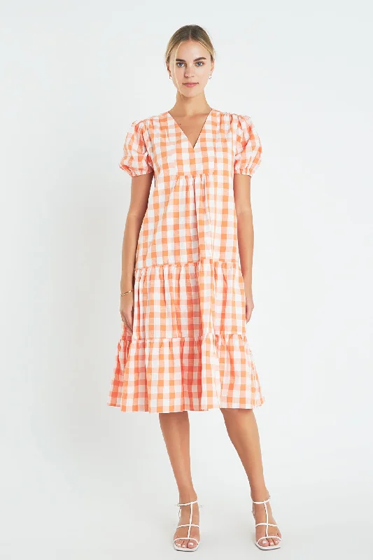 Shift Women Dress with a Simple and Classic Design for Everyday WearGingham Midi Dress