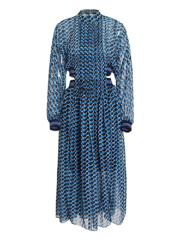 Wrap - Style Women Dress with Adjustable Fit for All Body TypesMaya Long Sleeve Midi Dress - Midnight Blue Print