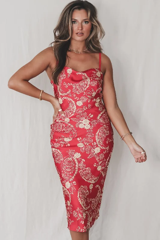 Printed Abstract Women Dress for a Modern and Artistic AppealPlus One Princess Red Printed Midi