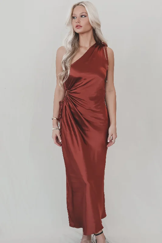 Mermaid - Style Women Dress with a Fitted Silhouette for Special OccasionsA Special Type Of Night Satin One Shoulder Maxi Dress