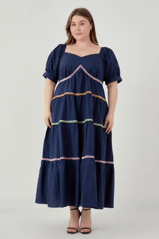 Ruffled Women Dress with Multiple Layers for a Playful and Girly StyleMulti Color Trim Midi Dress