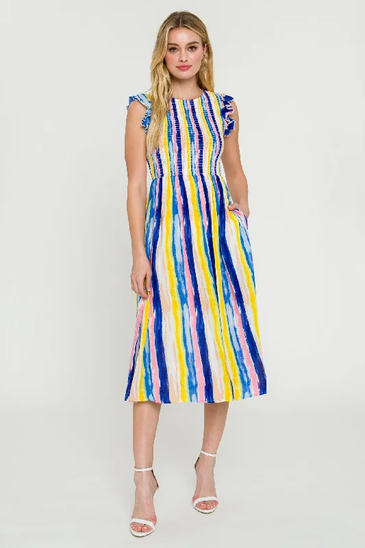 Backless Women Dress for a Sexy and Alluring Look at Evening EventsMulti Stripe Midi Dress