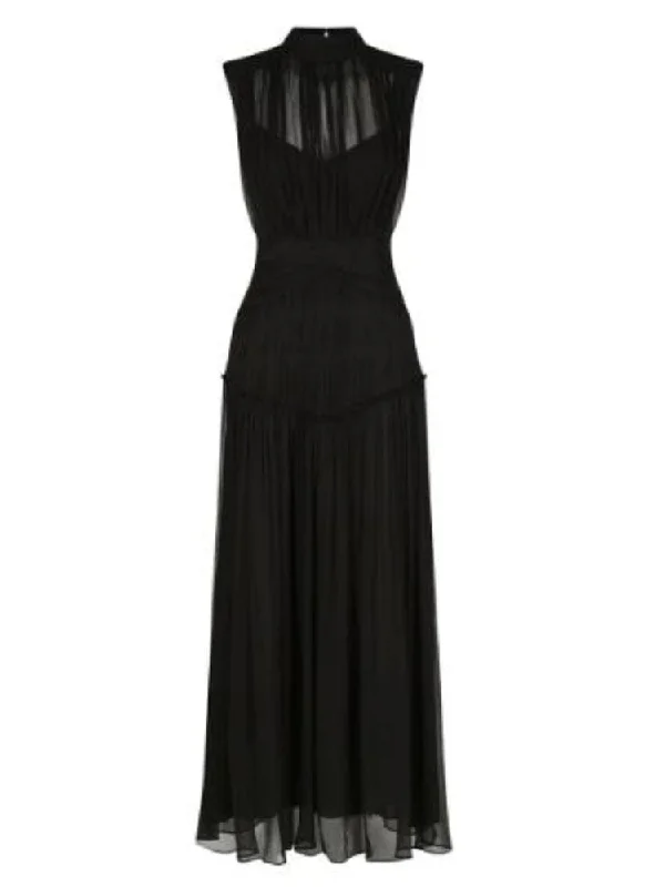 Pleated Women Dress with a Timeless and Elegant TextureNicola Sleeveless Midi Dress - Black