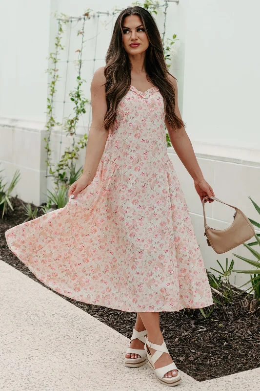 Shift Women Dress with a Simple and Classic Design for Everyday WearPhenomenal Fashion Drop Waist Floral Midi Dress (Apricot)