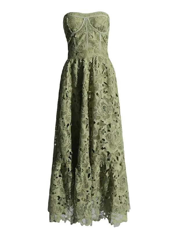 Little Black Women Dress with Sequins for a Glamorous Night OutSelene Strapless Midi Lace Dress - Olive Green