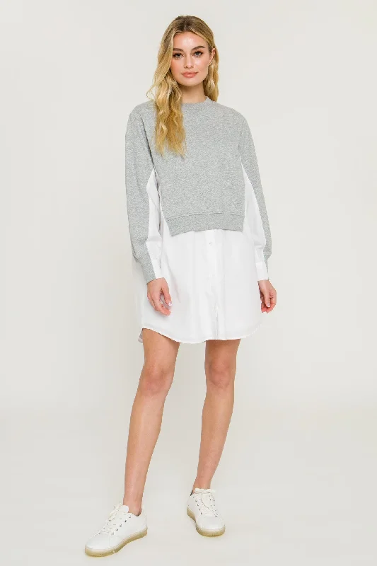 Lace - Embellished Women Dress for an Elegant and Sophisticated AppearanceSweatshirt With Poplin Combo