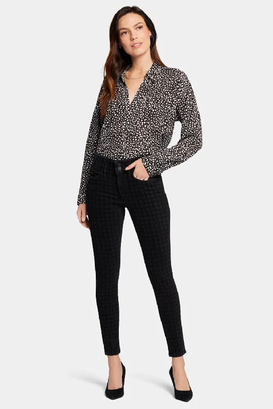 Embroidered women jeans with intricate patternsAmi Skinny Jeans - Houndstooth Luxe Burnout