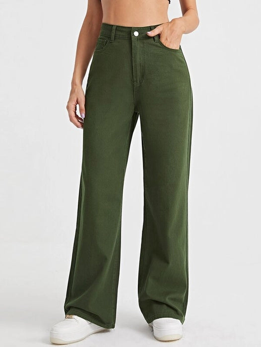 Button - fly women jeans with a traditional touchArmy Green Wide Leg High Rise Jeans