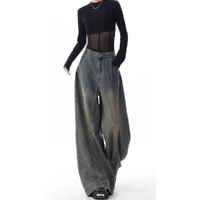 Mom jeans for a nostalgic and casual lookTinted Vintage Washed Wide Leg Baggy Jeans